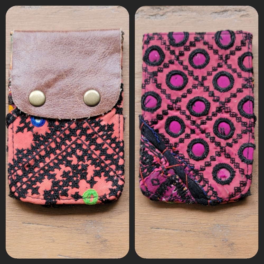 🪬🍄 Free People Boho Embroidered Repurposed vtg banjara hippie Wallet card case